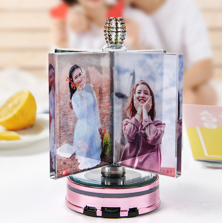 Customized Rotating Windmill Photo Album Crystal Wedding Glowing Frames Music Box