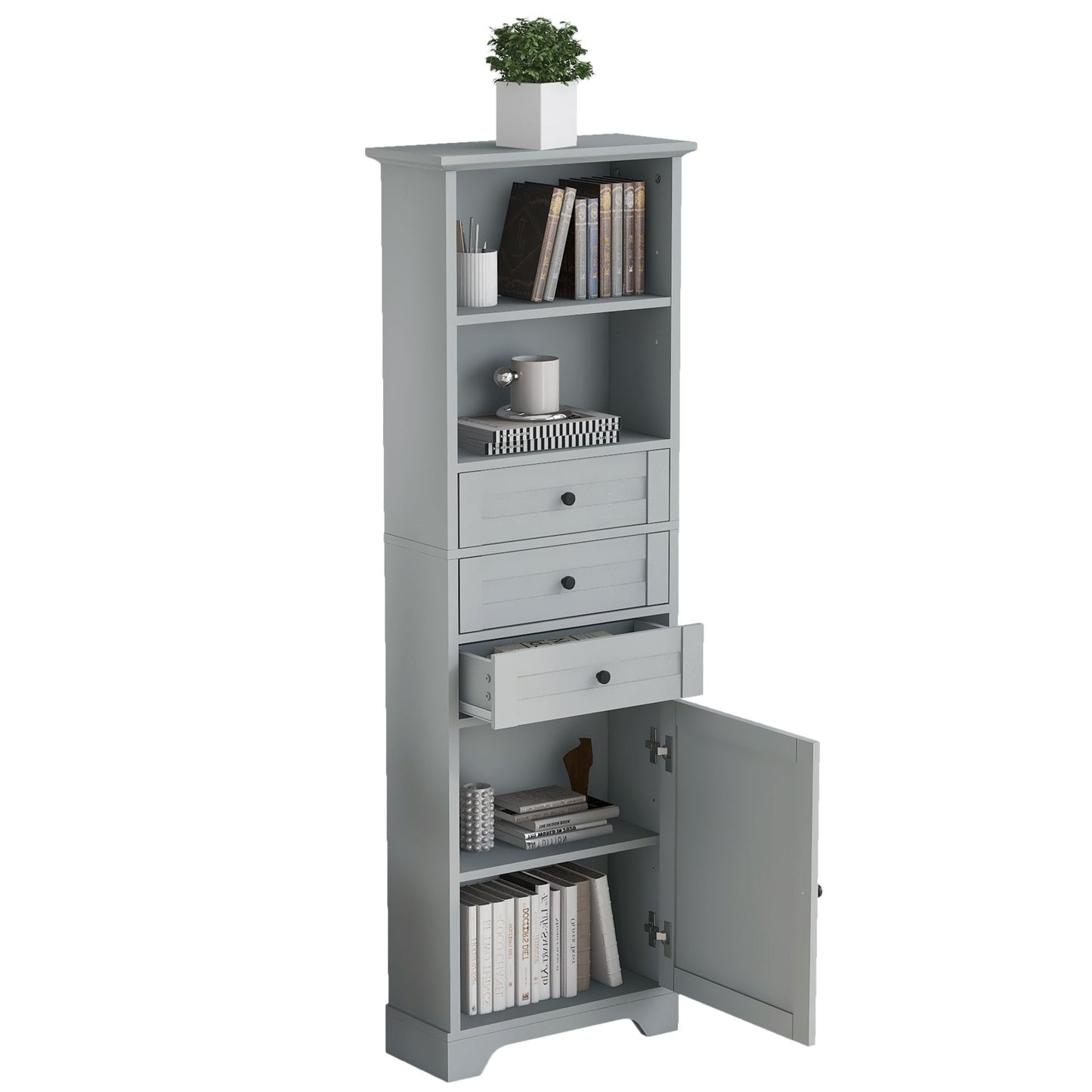Tall Storage Cabinet with 3 Drawers and Adjustable Shelves for Bathroom; Kitchen and Living Room; MDF Board with Painted Finish