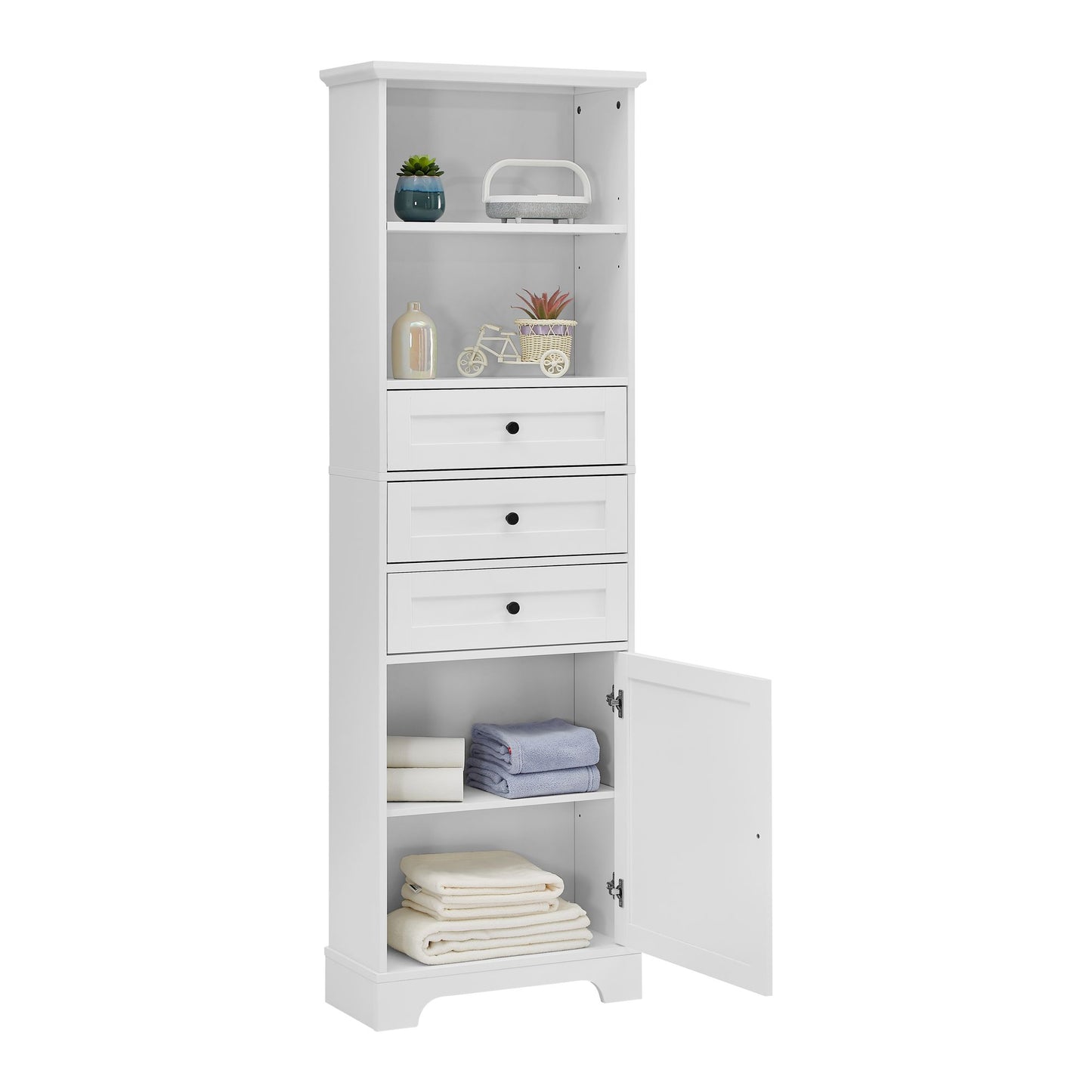 Tall Storage Cabinet with 3 Drawers and Adjustable Shelves for Bathroom; Kitchen and Living Room; MDF Board with Painted Finish