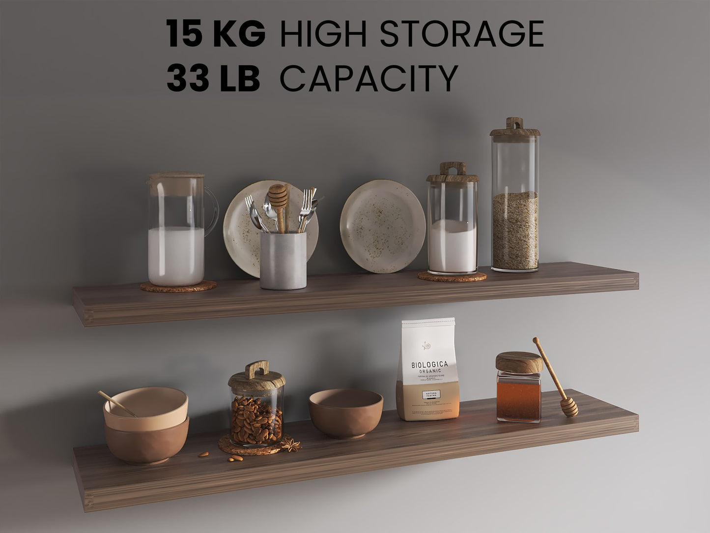 Ecco 47" Wide Floating Shelves Set of 2, Shelves for Wall Decor for Bedroom, Bathroom Storage Shelves, Book Shelves for Living Room