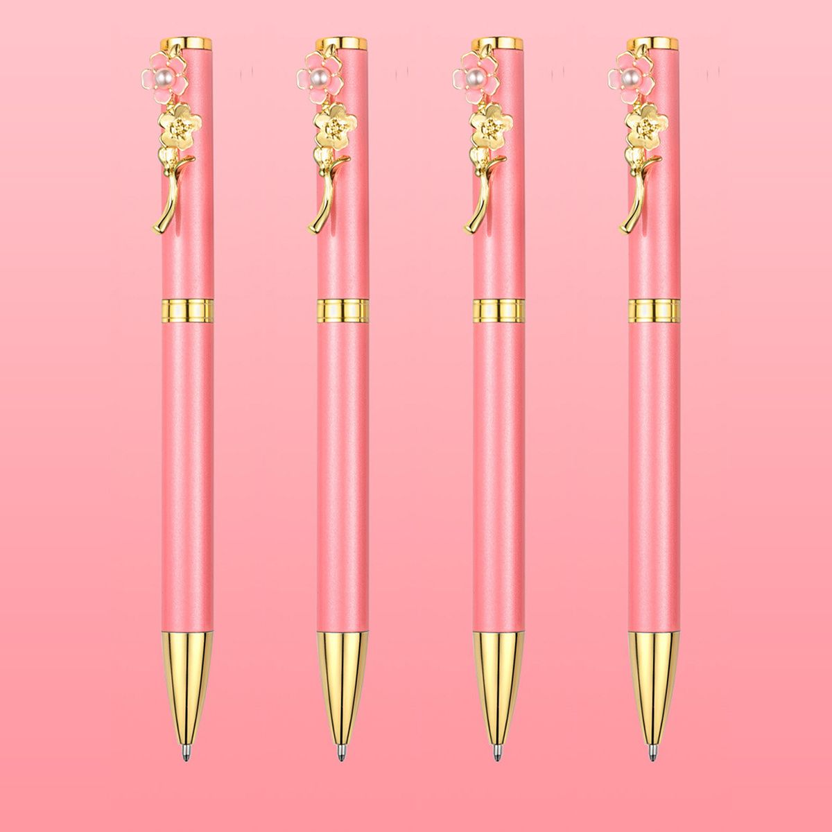 4pcs Ballpoint Pens,Fine Point Smooth Writing Pens,Metal Twist Pretty Pens For Journaling, 1.0 Mm Medium Point Black Ink Cute Pens,Office Supplies Fancy Pen Sets For Women&Men Gift