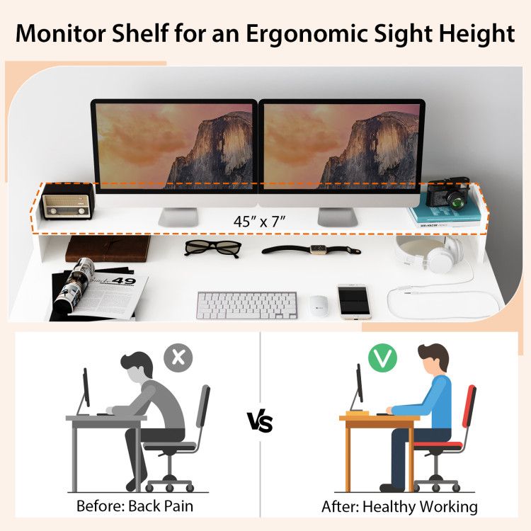 Office Computer Desk with Dual 3 Tier Bookshelf and Monitor Shelf