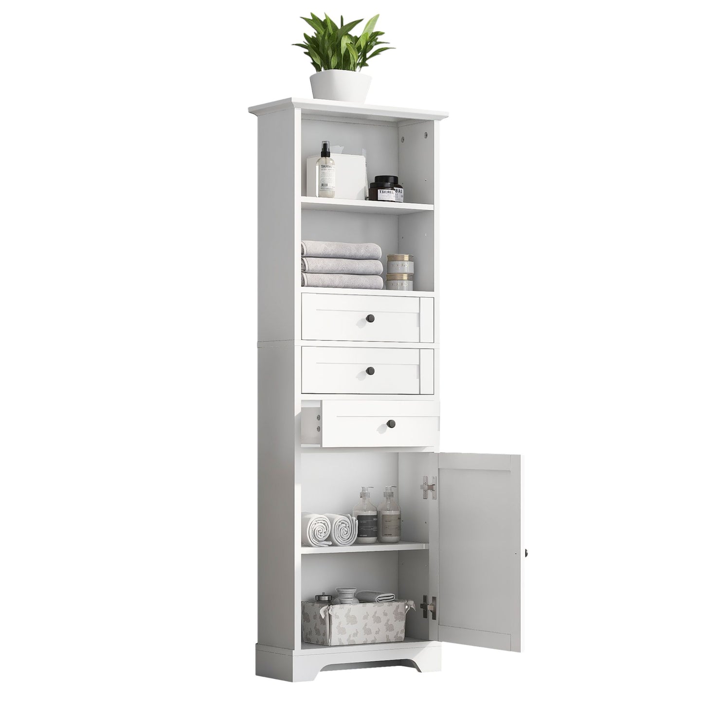 Tall Storage Cabinet with 3 Drawers and Adjustable Shelves for Bathroom; Kitchen and Living Room; MDF Board with Painted Finish