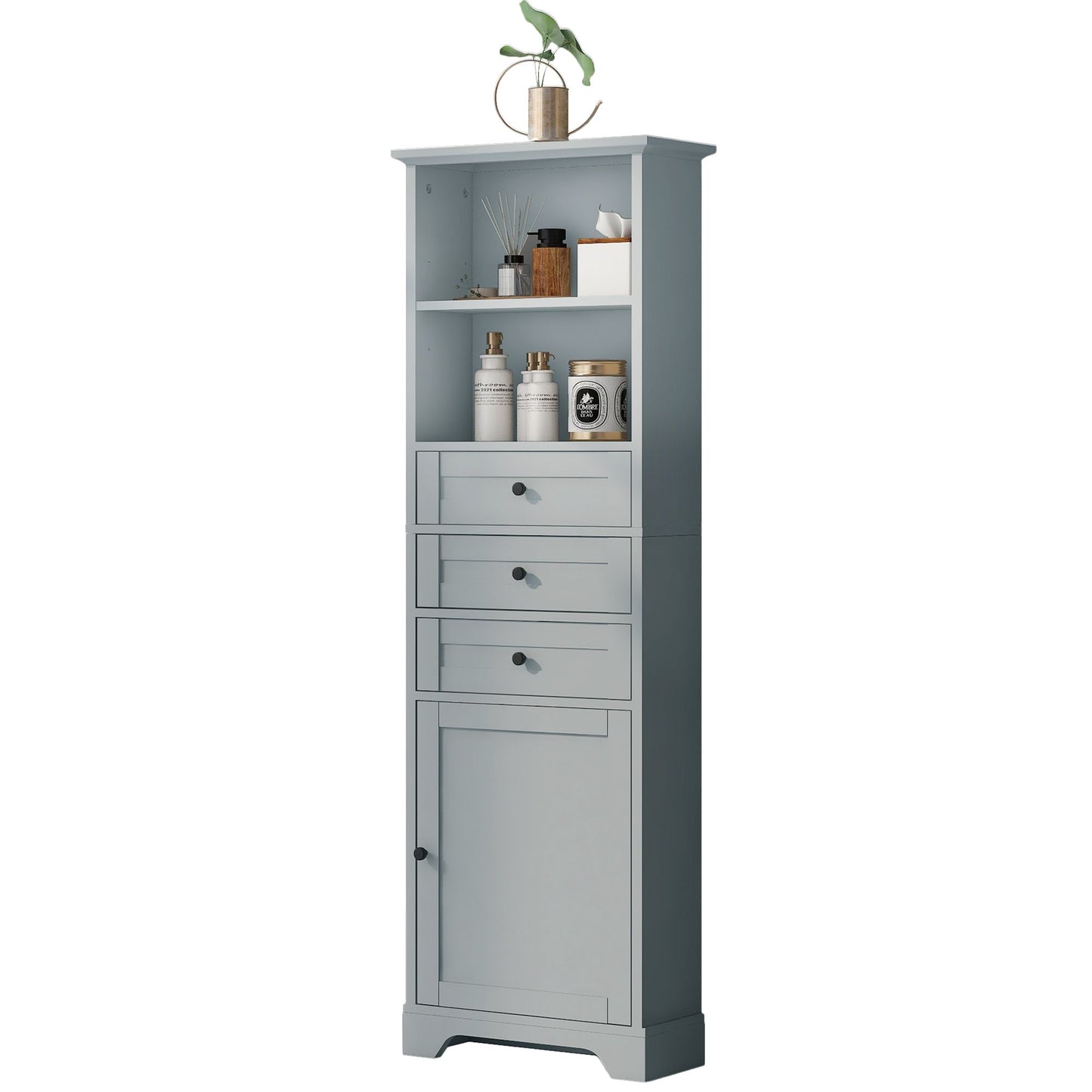 Tall Storage Cabinet with 3 Drawers and Adjustable Shelves for Bathroom; Kitchen and Living Room; MDF Board with Painted Finish