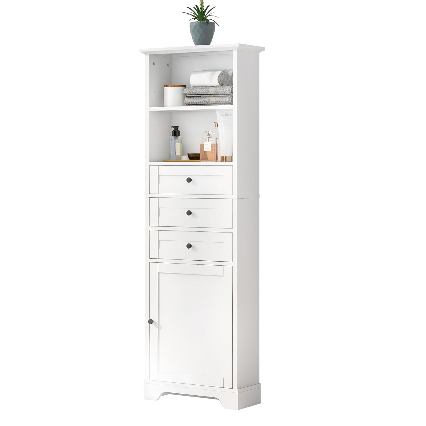 Tall Storage Cabinet with 3 Drawers and Adjustable Shelves for Bathroom; Kitchen and Living Room; MDF Board with Painted Finish