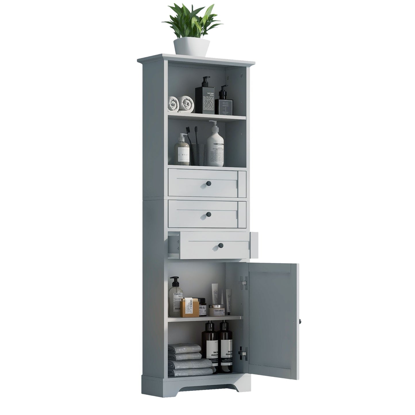 Tall Storage Cabinet with 3 Drawers and Adjustable Shelves for Bathroom; Kitchen and Living Room; MDF Board with Painted Finish