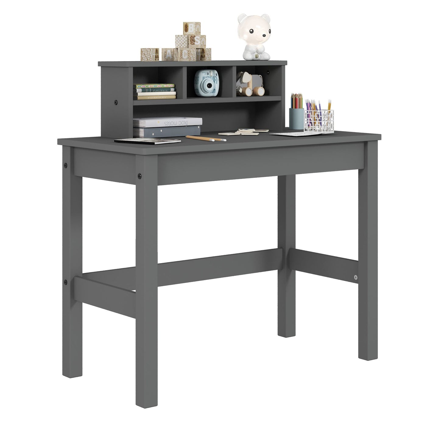 Grey Writing Desk with Hutch