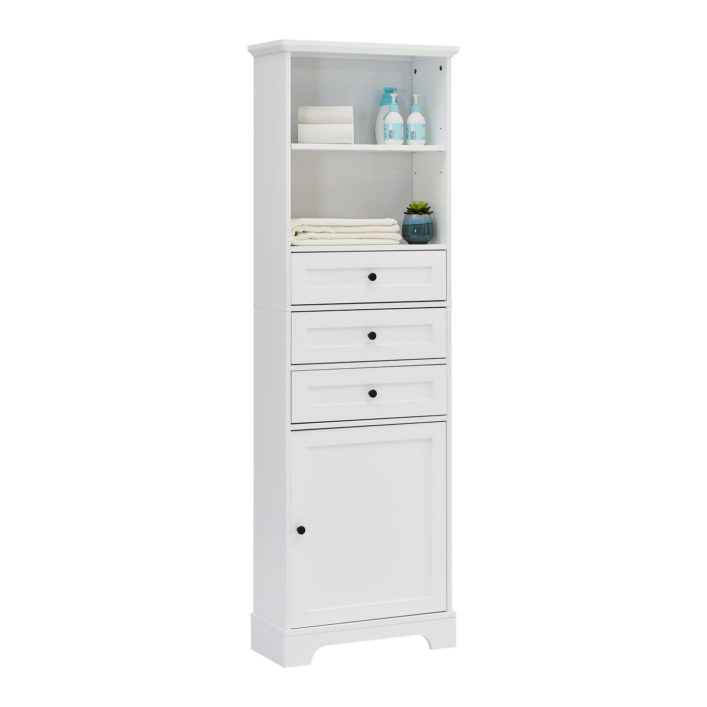 Tall Storage Cabinet with 3 Drawers and Adjustable Shelves for Bathroom; Kitchen and Living Room; MDF Board with Painted Finish