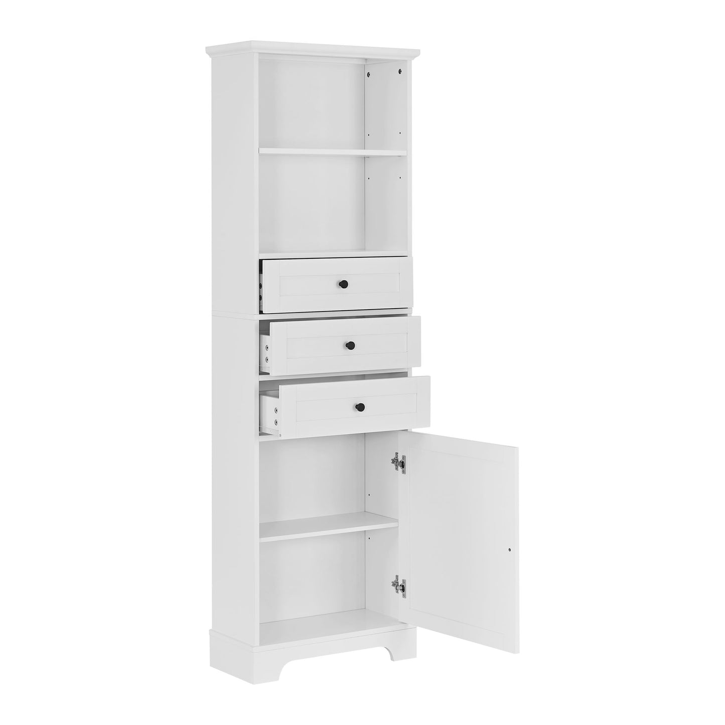 Tall Storage Cabinet with 3 Drawers and Adjustable Shelves for Bathroom; Kitchen and Living Room; MDF Board with Painted Finish