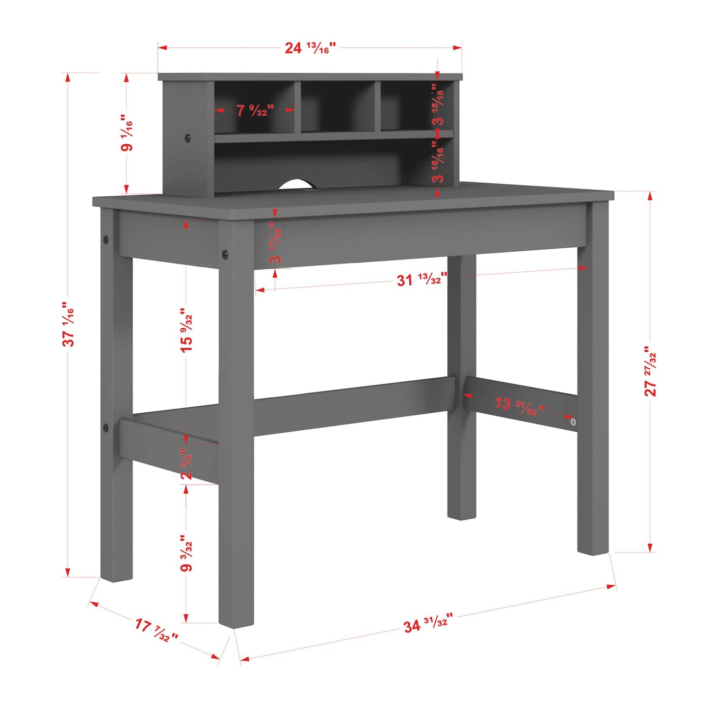 Grey Writing Desk with Hutch