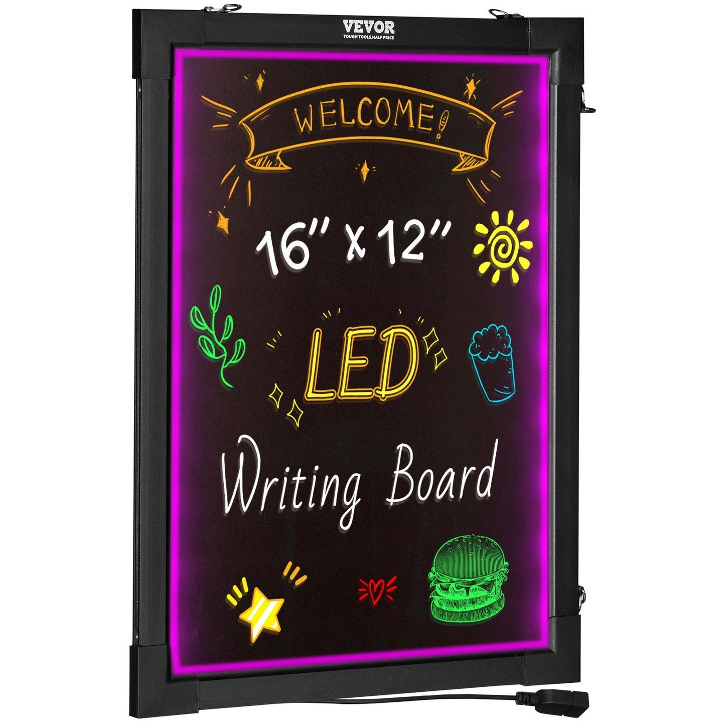 VEVOR LED Message Writing Board, 16"x12" Illuminated Erasable Lighted Chalkboard, Neon Effect Menu Sign Board, Drawing Board with 8 Fluorescent Chalk Markers and Remote Control, for Home Wedding Shop