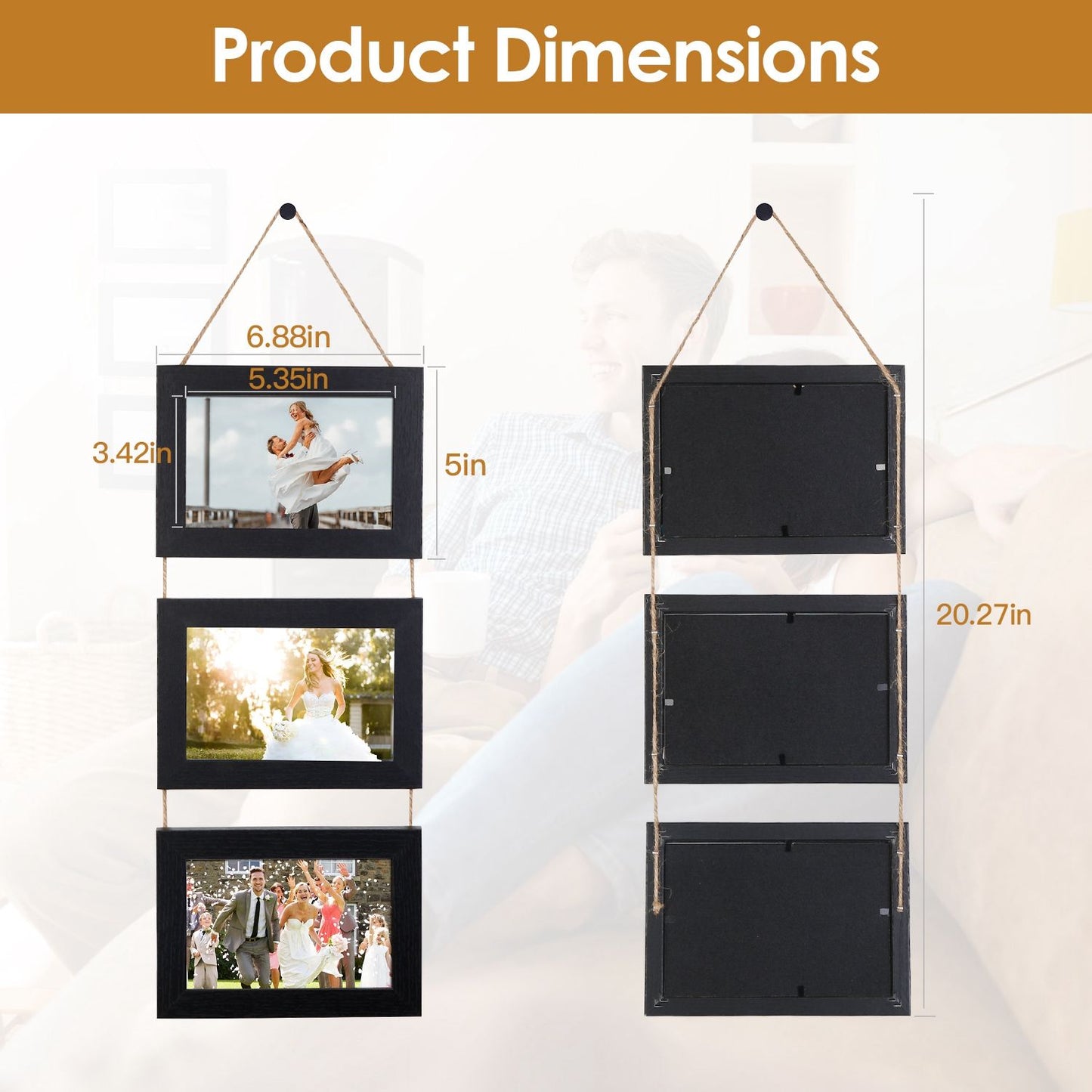 Wall Hanging Picture Collage Frame Wall Decor Without Mat Rustic Style Wood Photo Frame Display
