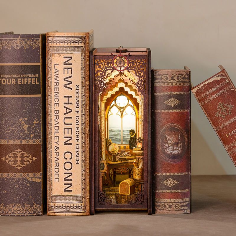 CUTEBEE Book Nook Kit, DIY Booknook Miniature House Tiny House 3D Wooden Puzzle Dollhouse Kit for Adults and Teens, Bookshelf Insert Decor, DIY Craft Gift Model Build