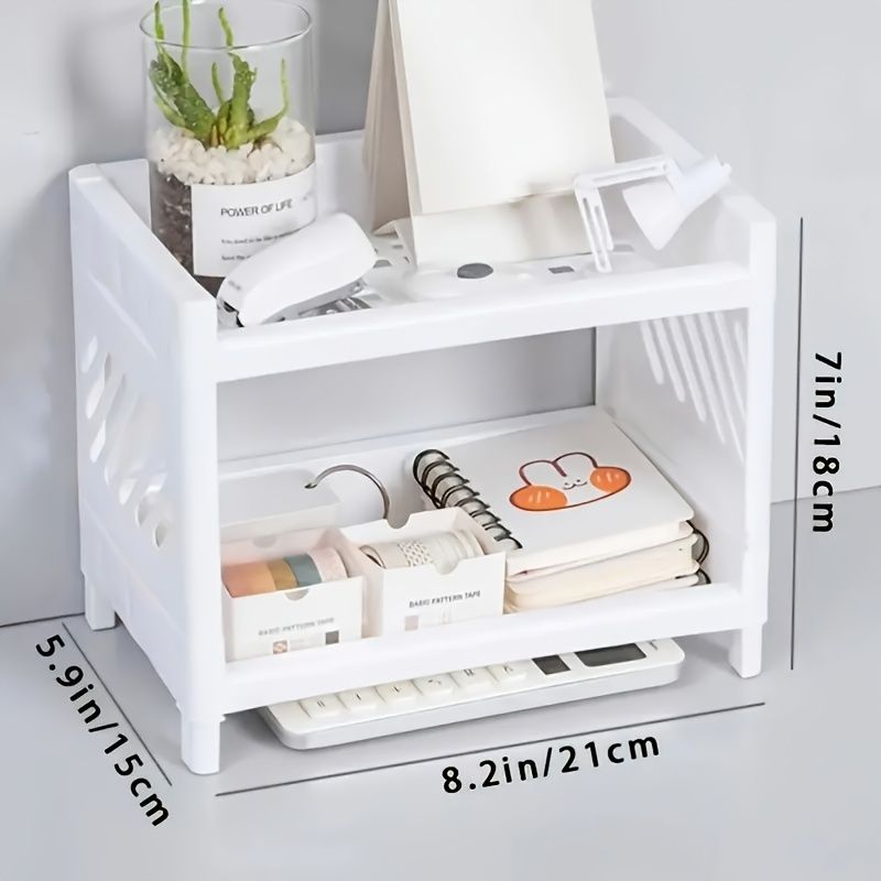 1pc Double Layer Finishing Rack College Student Dormitory Small Shelf Desktop Stationery Mini Storage Storage Rack Divider