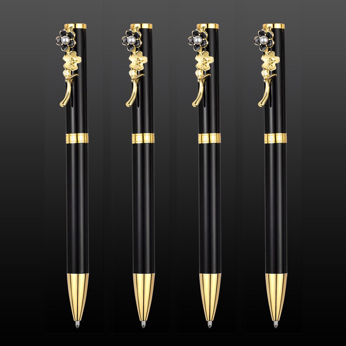 4pcs Ballpoint Pens,Fine Point Smooth Writing Pens,Metal Twist Pretty Pens For Journaling, 1.0 Mm Medium Point Black Ink Cute Pens,Office Supplies Fancy Pen Sets For Women&Men Gift