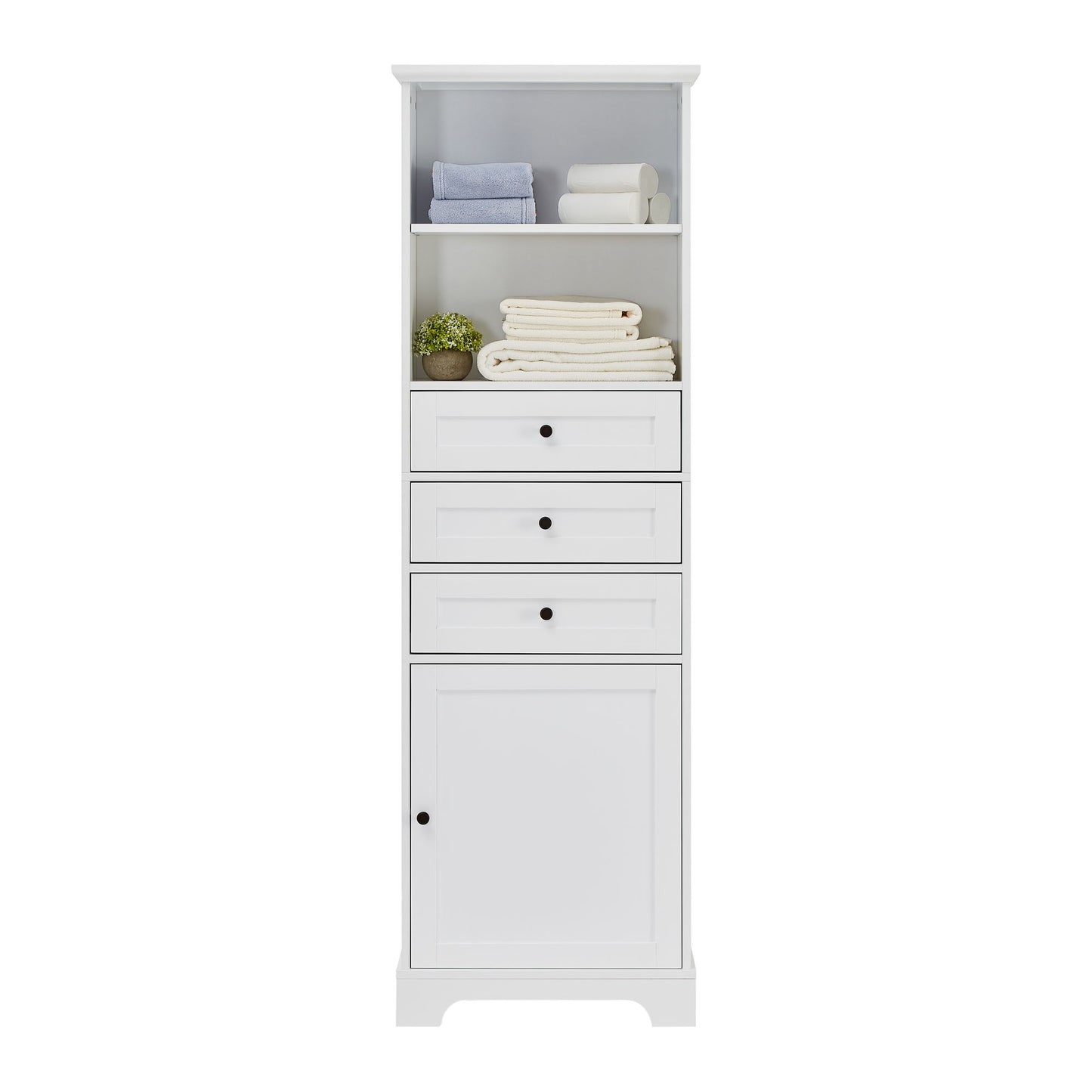 Tall Storage Cabinet with 3 Drawers and Adjustable Shelves for Bathroom; Kitchen and Living Room; MDF Board with Painted Finish