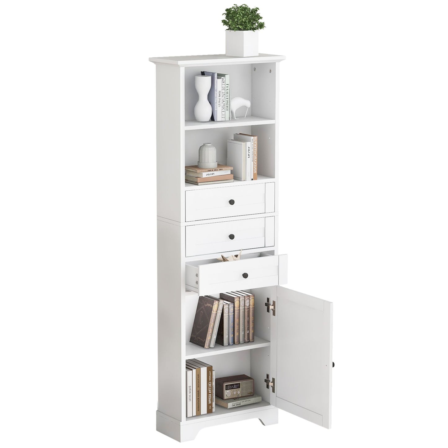 Tall Storage Cabinet with 3 Drawers and Adjustable Shelves for Bathroom; Kitchen and Living Room; MDF Board with Painted Finish