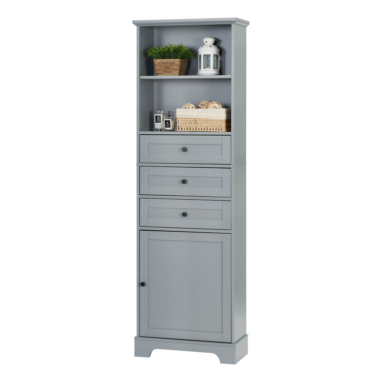 Tall Storage Cabinet with 3 Drawers and Adjustable Shelves for Bathroom; Kitchen and Living Room; MDF Board with Painted Finish