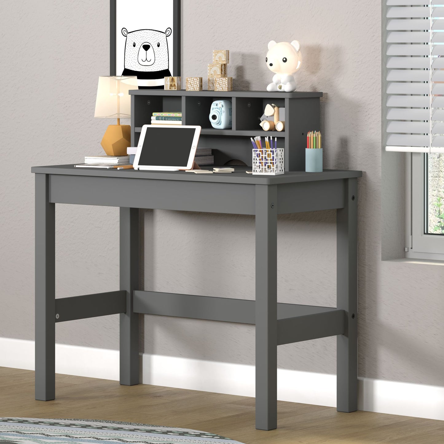 Grey Writing Desk with Hutch