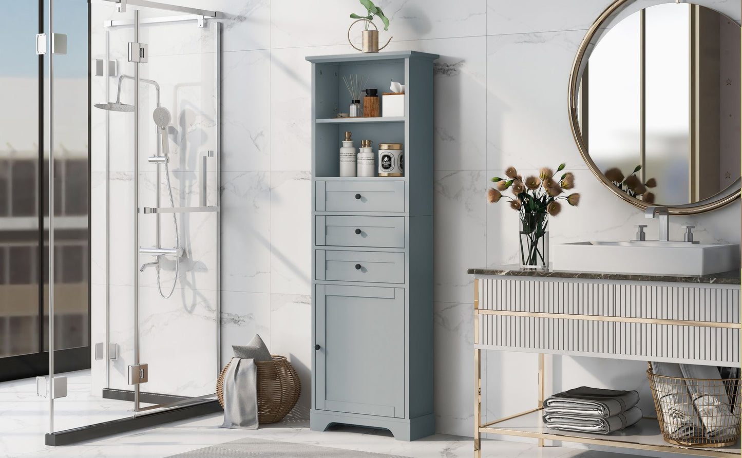 Tall Storage Cabinet with 3 Drawers and Adjustable Shelves for Bathroom; Kitchen and Living Room; MDF Board with Painted Finish