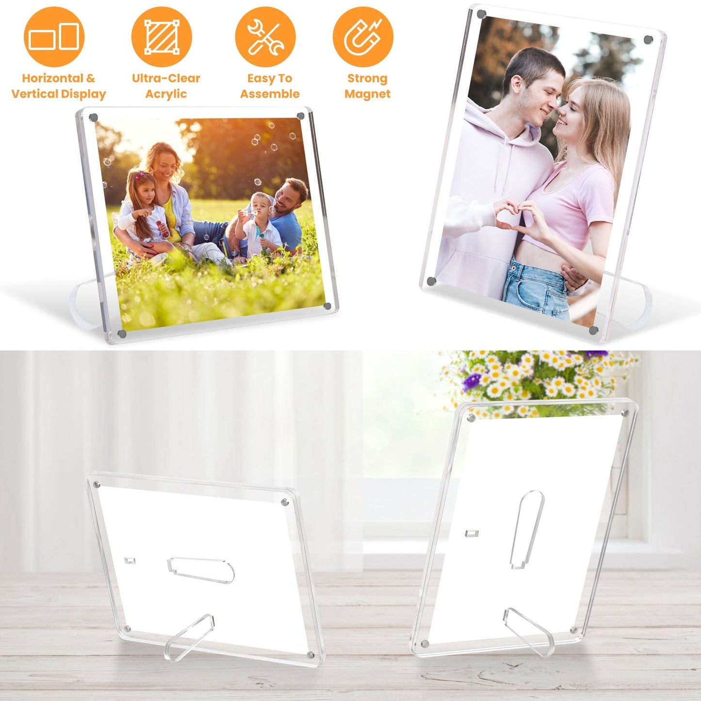 4Pcs Acrylic Photo Frames 5x7In Photo Display Vertically Horizontally Free Standing Desktop Picture Frame