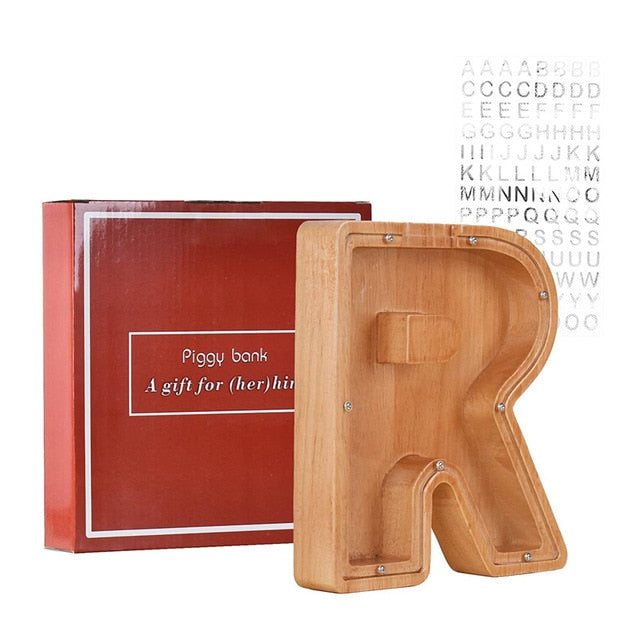 Twenty-Six Letter Wooden Piggy Bank