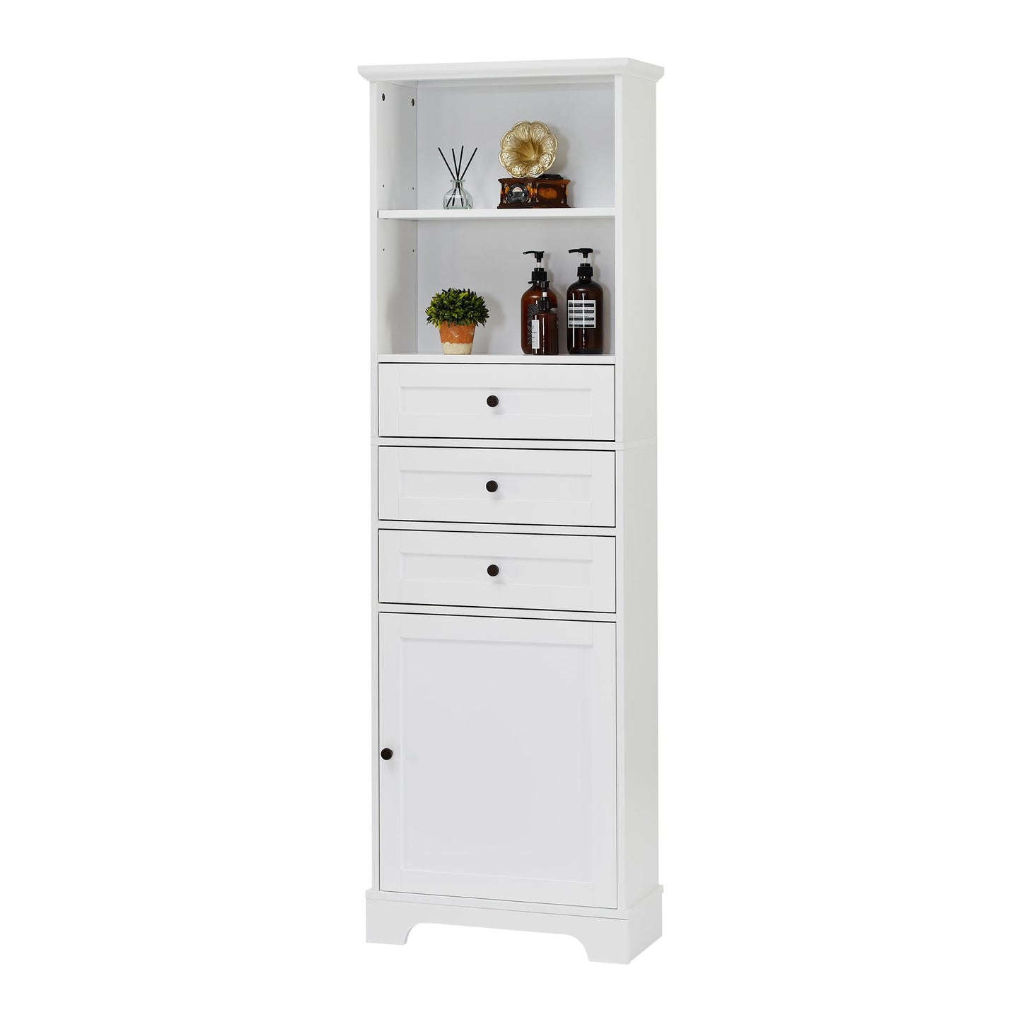 Tall Storage Cabinet with 3 Drawers and Adjustable Shelves for Bathroom;  Kitchen and Living Room;  MDF Board with Painted Finish