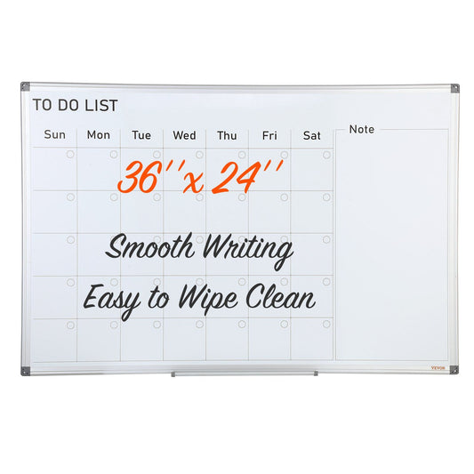 VEVOR Calendar Whiteboard, 36 x 24 Inches Magnetic Dry Erase Calendar Board, Monthly Planner Whiteboard for Wall, 1 Magnetic Erase & 2 Dry Erase Marker & Movable Tray for Restaurant Office Home School