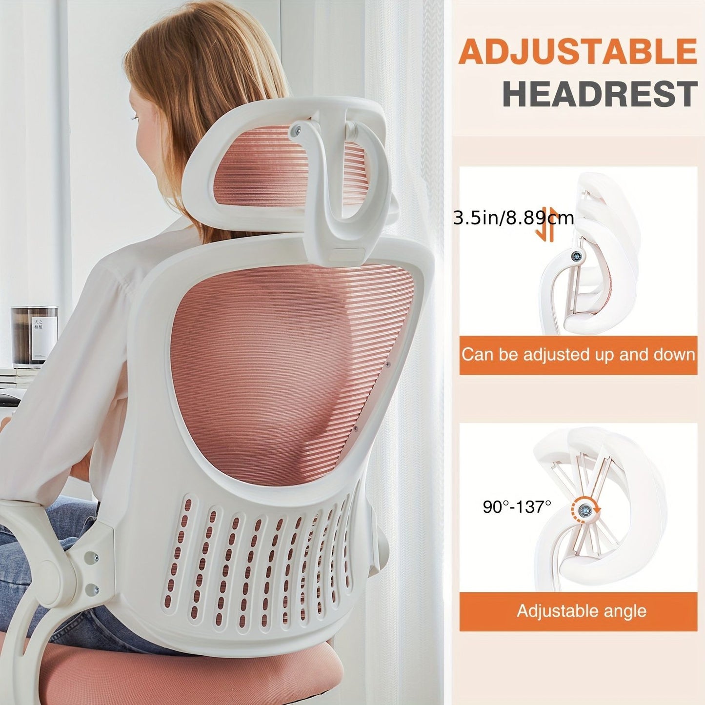 Mesh Ergonomic Office Computer Desk Chair Flip-up Arms Adjustable Headrests Comfortable Lumbar Support For Home Office