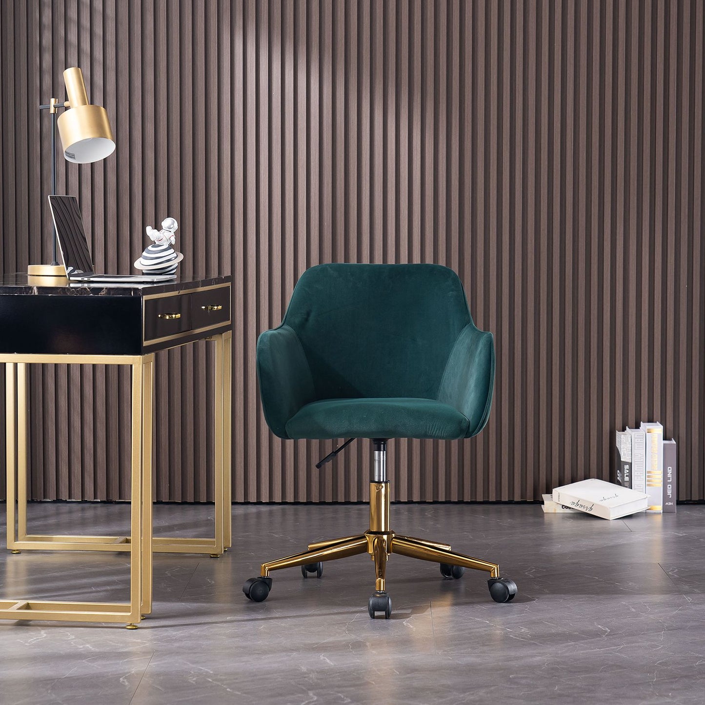 Modern Velvet Fabric Material Adjustable Height 360 revolving Home Office Chair with Gold Metal Legs and Universal Wheels for Indoor