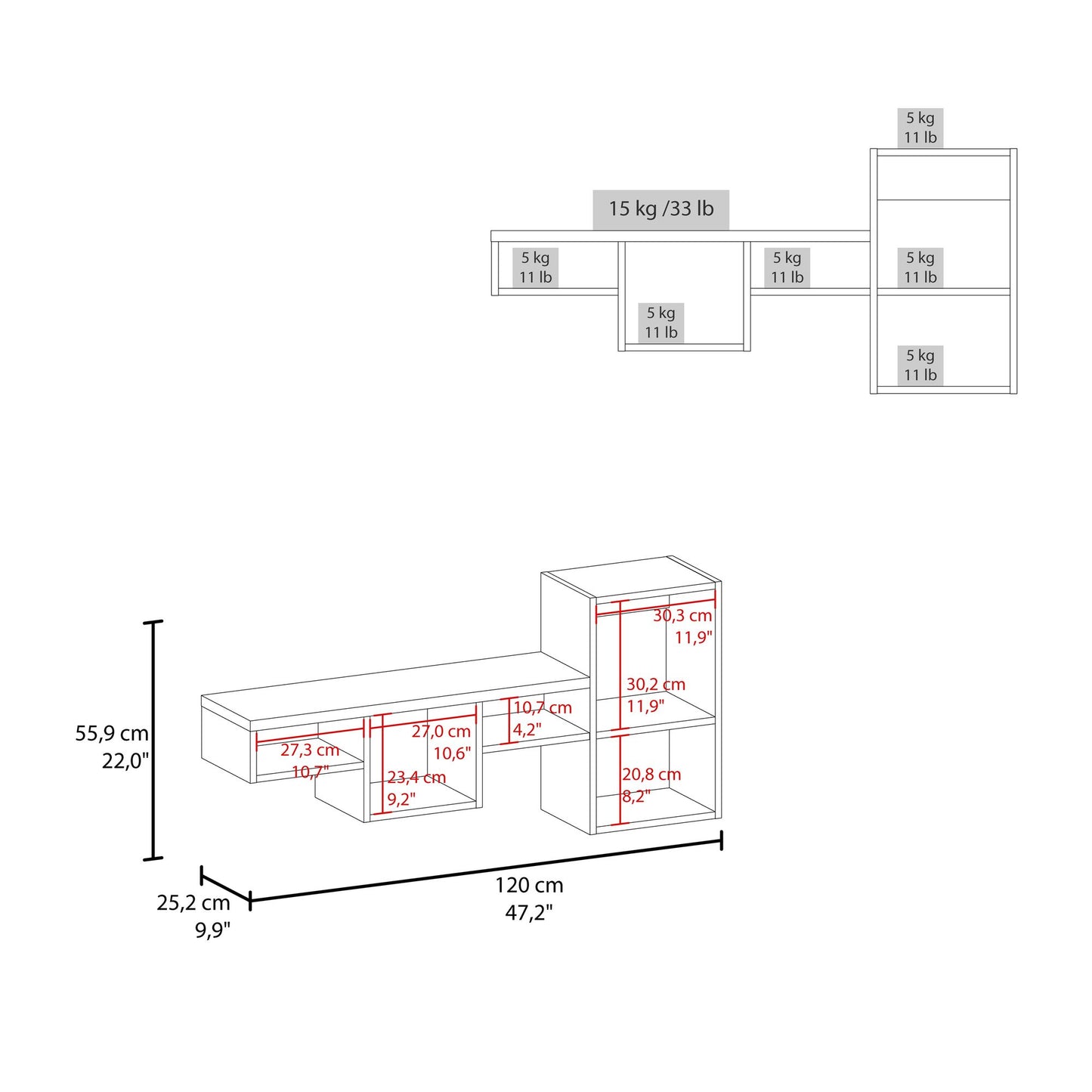 Shelf 22" H, 7 Shelves, Black