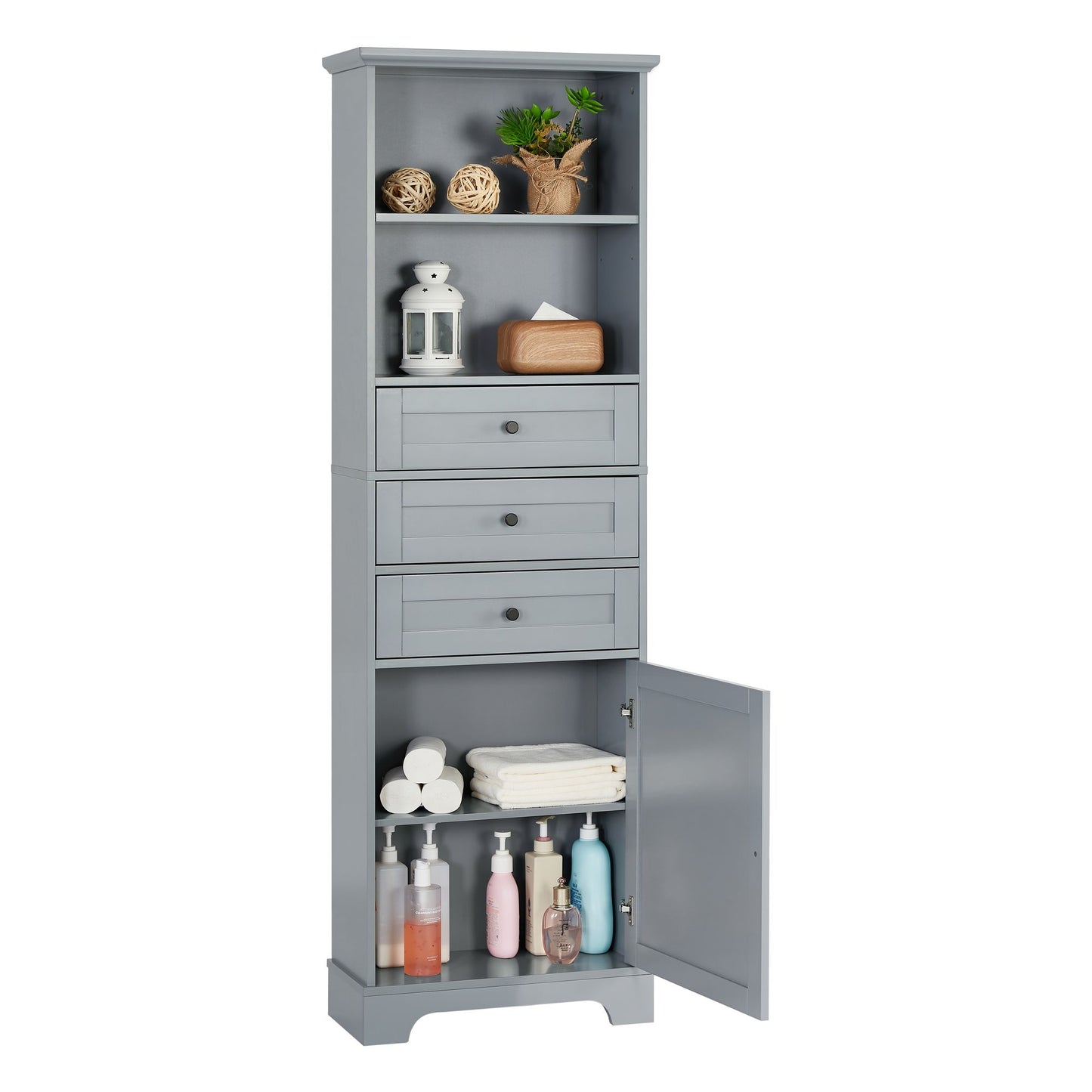 Tall Storage Cabinet with 3 Drawers and Adjustable Shelves for Bathroom;  Kitchen and Living Room;  MDF Board with Painted Finish