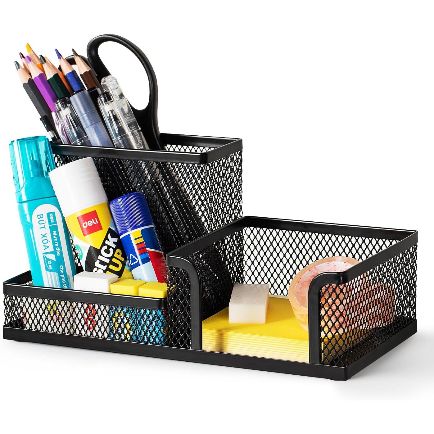 Mesh Desk Organizer Office Supplies Caddy with Pencil Holder and Storage Baskets