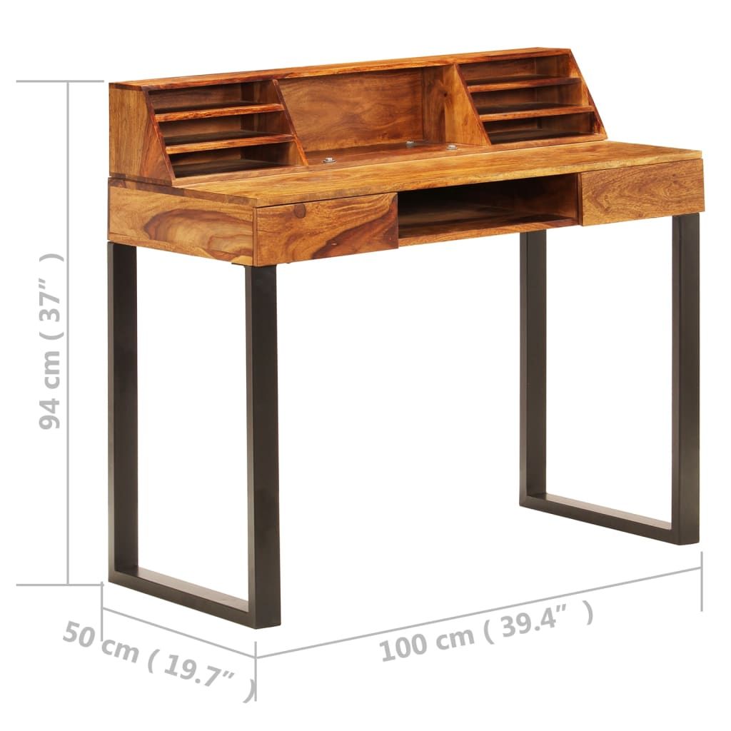 Desk 43.3"x19.7"x37" Solid Sheesham Wood and Steel