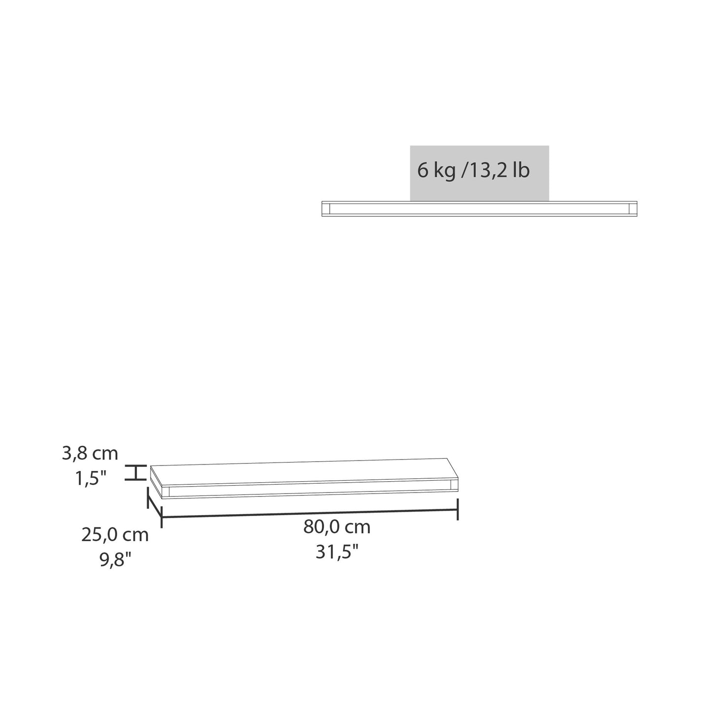 Floating Shelves 1.50" H, 2 Shelves, Pine