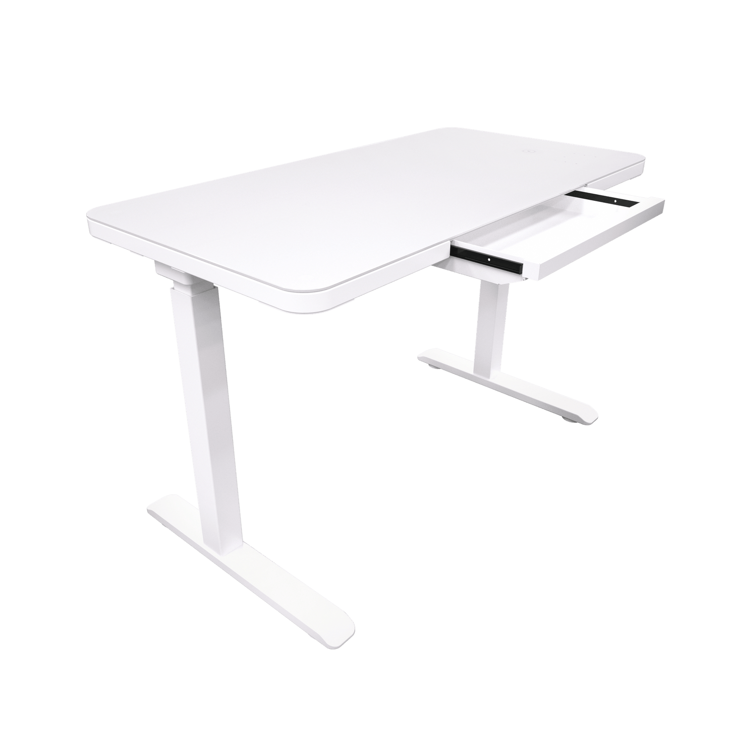 Glass Electric Standing Desk with Drawer - 45 x 23 Inch Tempered Glass Dual Motor Height Adjustable Sit Stand Desk Computer Workstation with USB/Wireless Charging/Power Strip