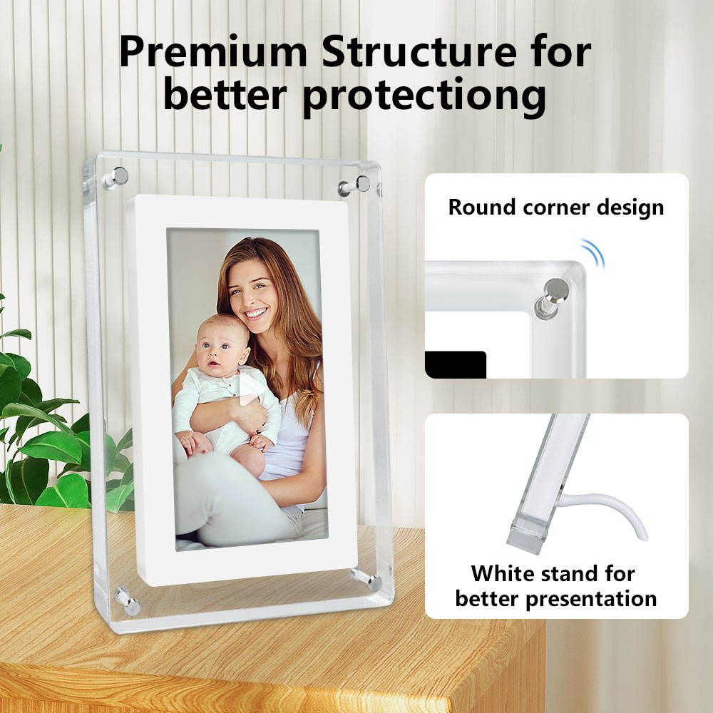 7-inch Digital Picture Frame,Acrylic Video Frame with Auto Rotate Playback, 2GB Internal Memory and 1500mAh Battery, Supports 1024 * 600 Resolution, Ideal Desktop Decorations