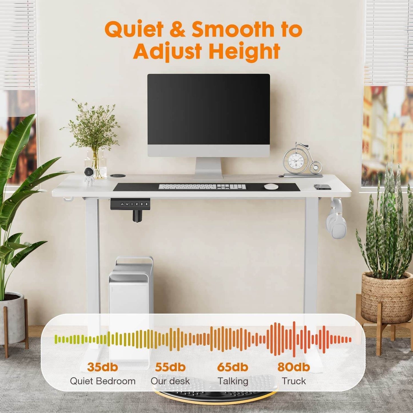 Electric Height Adjustable Standing Desk,Sit to Stand Ergonomic Computer Desk,White,55'' x 24"