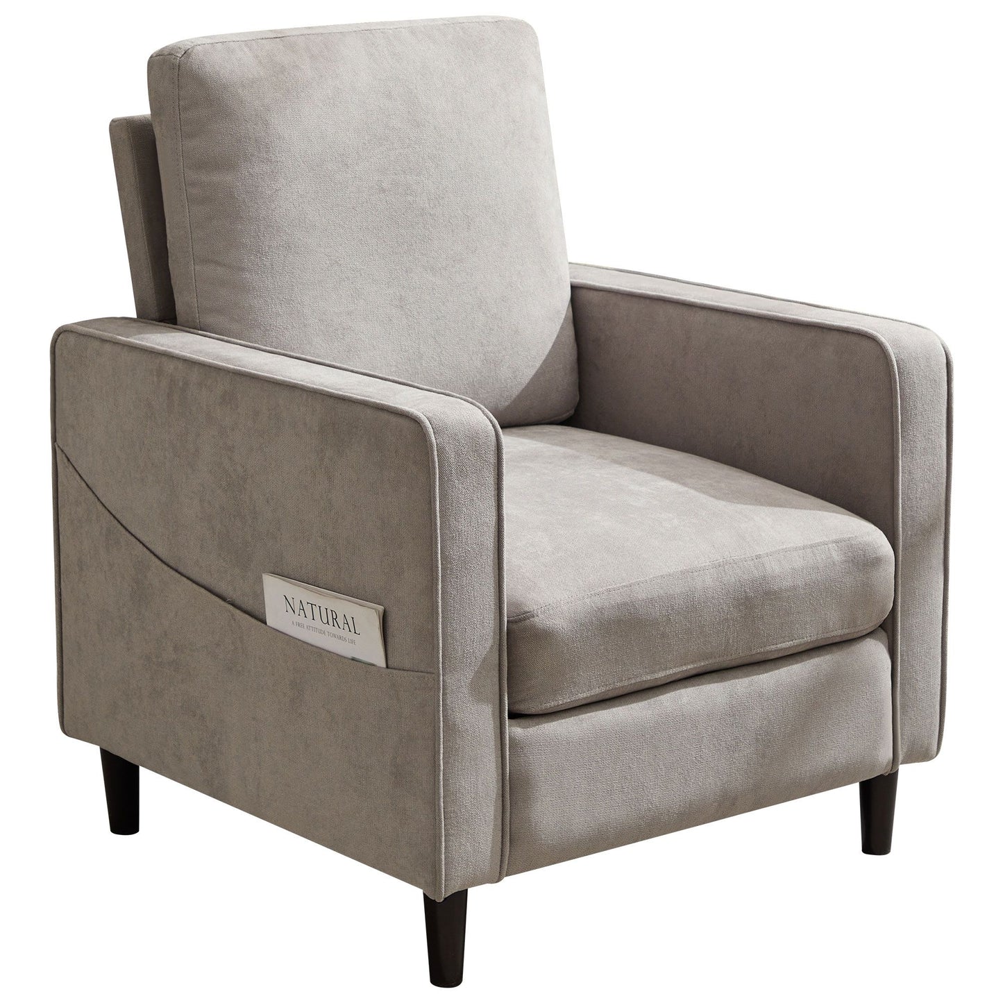 Mid-Century Accent Chair ,Modern Linen Fabric Armchair for Living Room,Double side pockets,, comfortable and padded reading feature sofa chair, suitable for bedrooms, living rooms, and offices