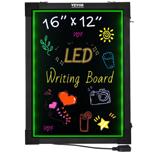 VEVOR LED Message Writing Board, 16"x12" Illuminated Erasable Lighted Chalkboard, Neon Effect Menu Sign Board, Drawing Board with 8 Fluorescent Chalk Markers and Remote Control, for Home Wedding Shop