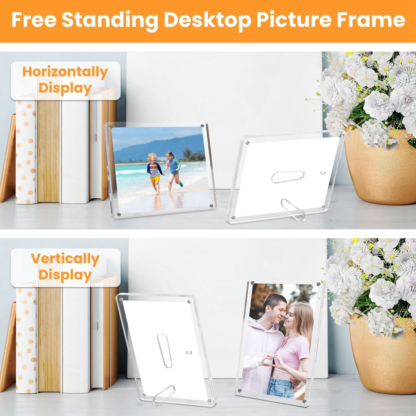 4Pcs Acrylic Photo Frames 5x7In Photo Display Vertically Horizontally Free Standing Desktop Picture Frame