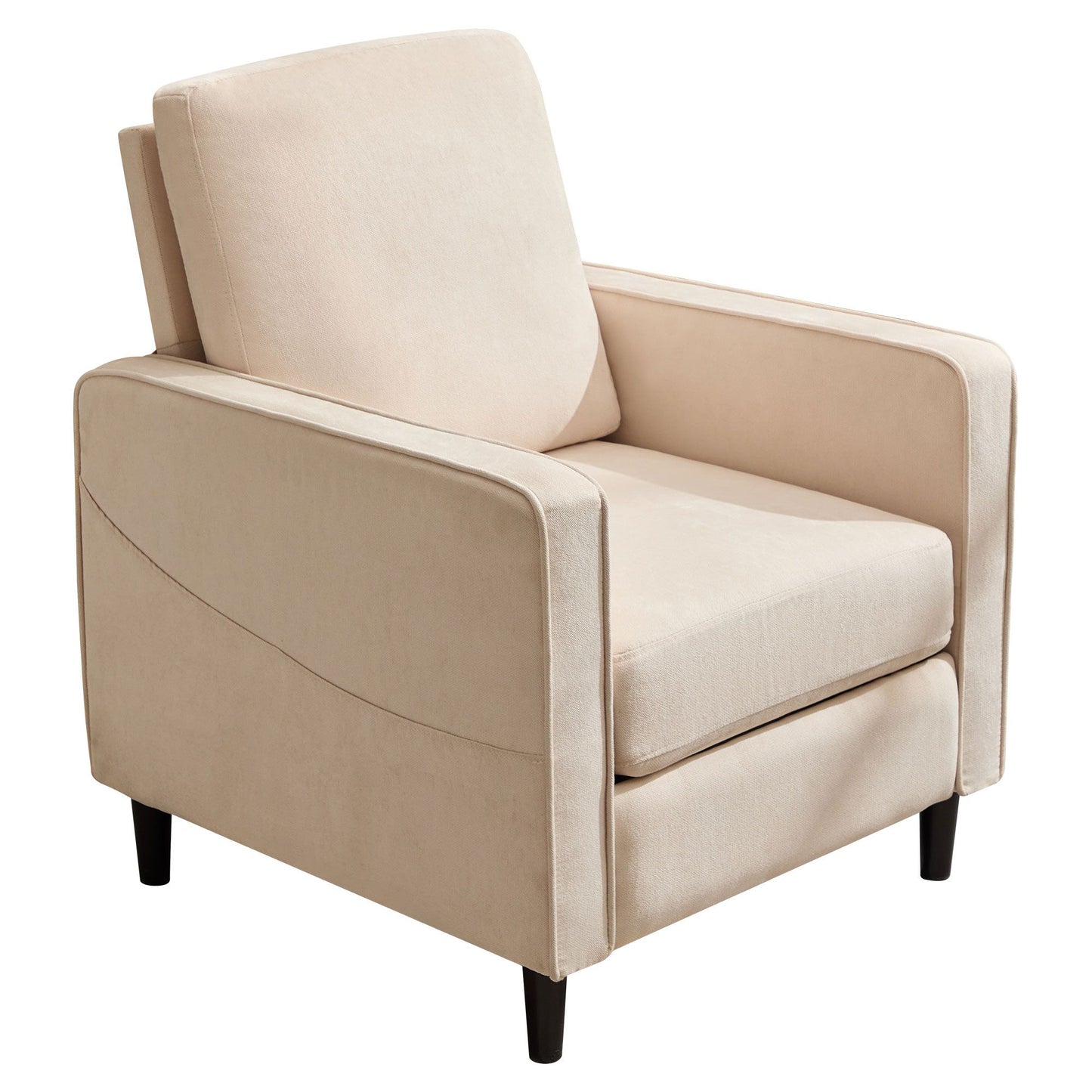 Mid-Century Accent Chair ,Modern Linen Fabric Armchair for Living Room,Double side pockets,, comfortable and padded reading feature sofa chair, suitable for bedrooms, living rooms, and offices,BEIGE