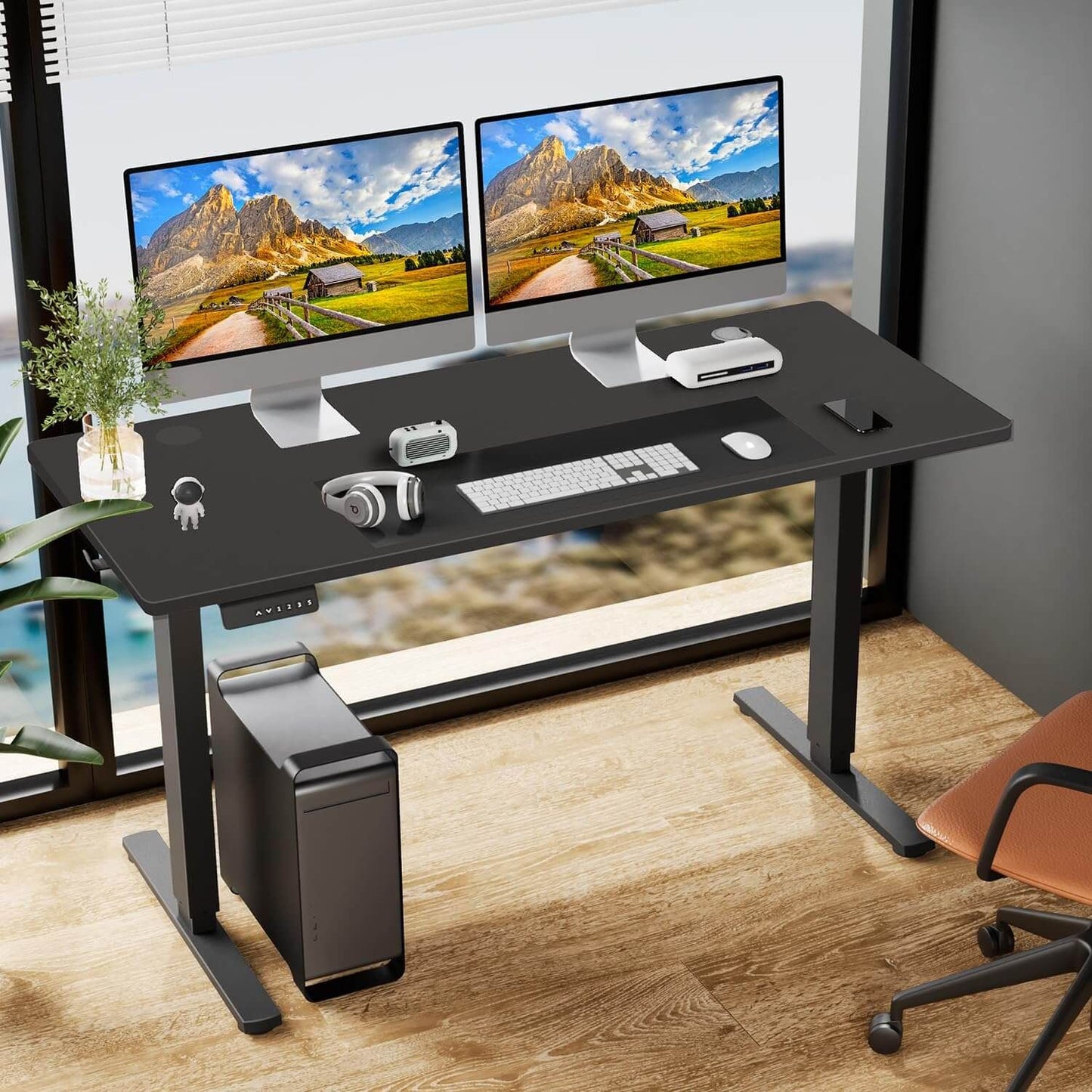 Electric Height Adjustable Standing Desk,Sit to Stand Ergonomic Computer Desk,Black,48'' x 24"