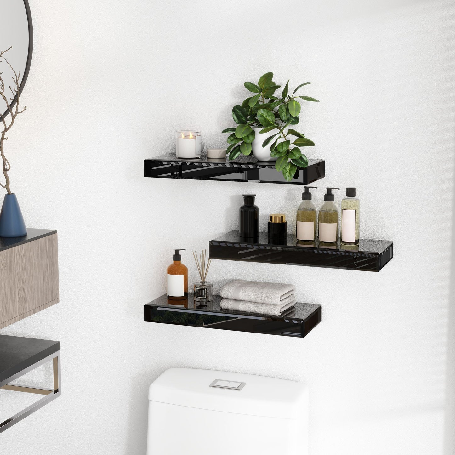 3 Piece Black Floating Shelf