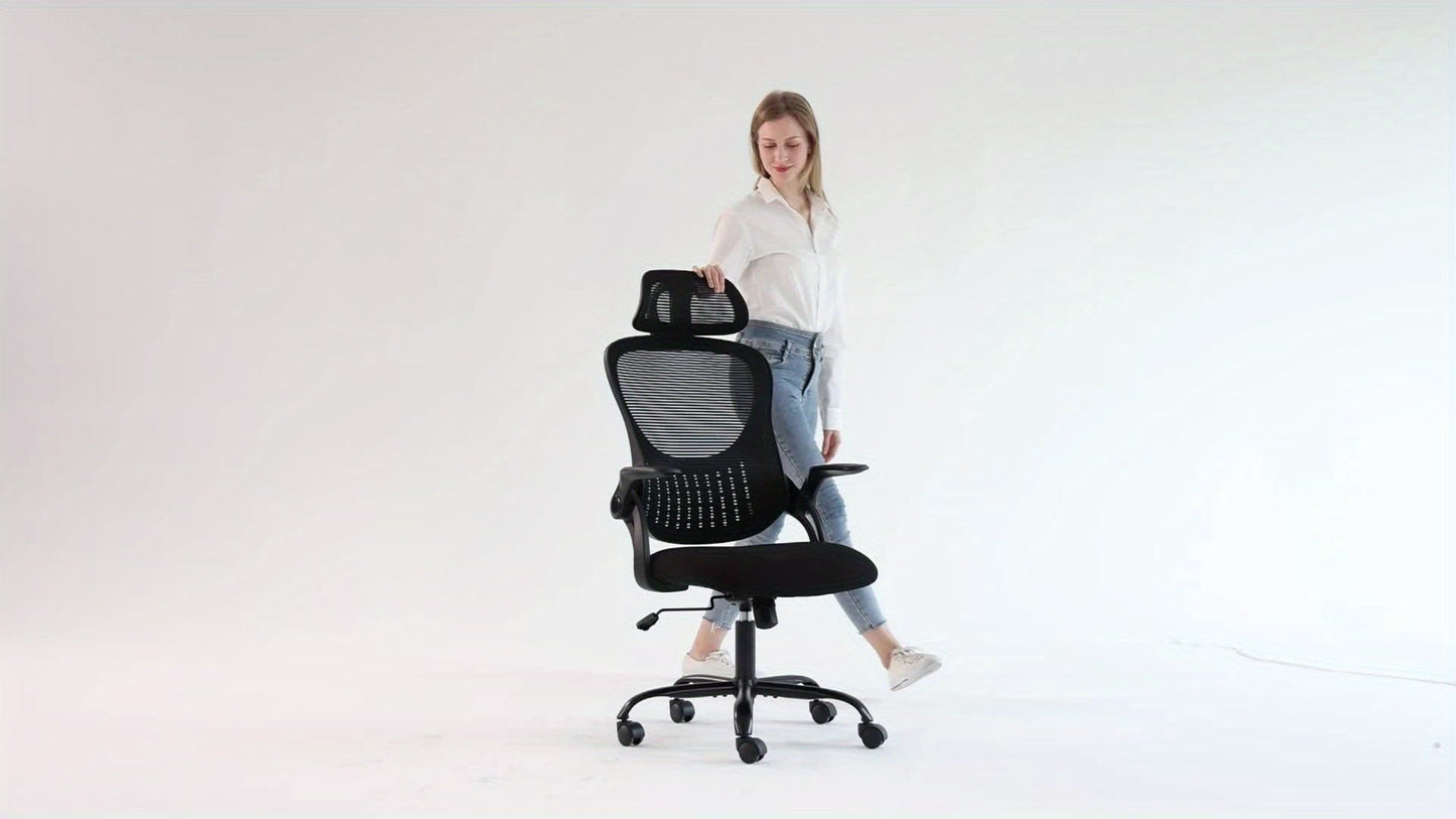 Mesh Ergonomic Office Computer Desk Chair Flip-up Arms Adjustable Headrests Comfortable Lumbar Support For Home Office