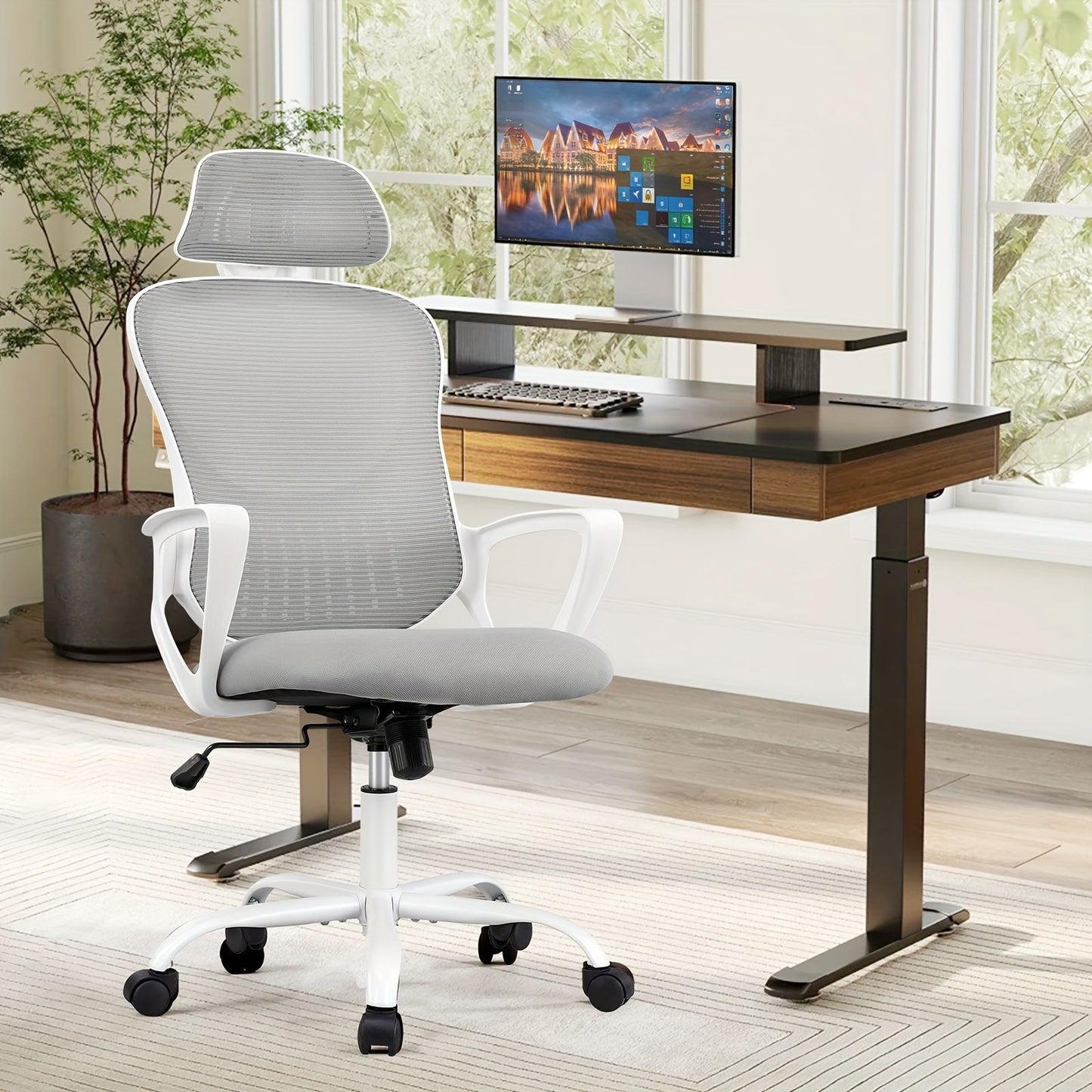 Mesh Ergonomic Office Computer Desk Chair Flip-up Arms Adjustable Headrests Comfortable Lumbar Support For Home Office