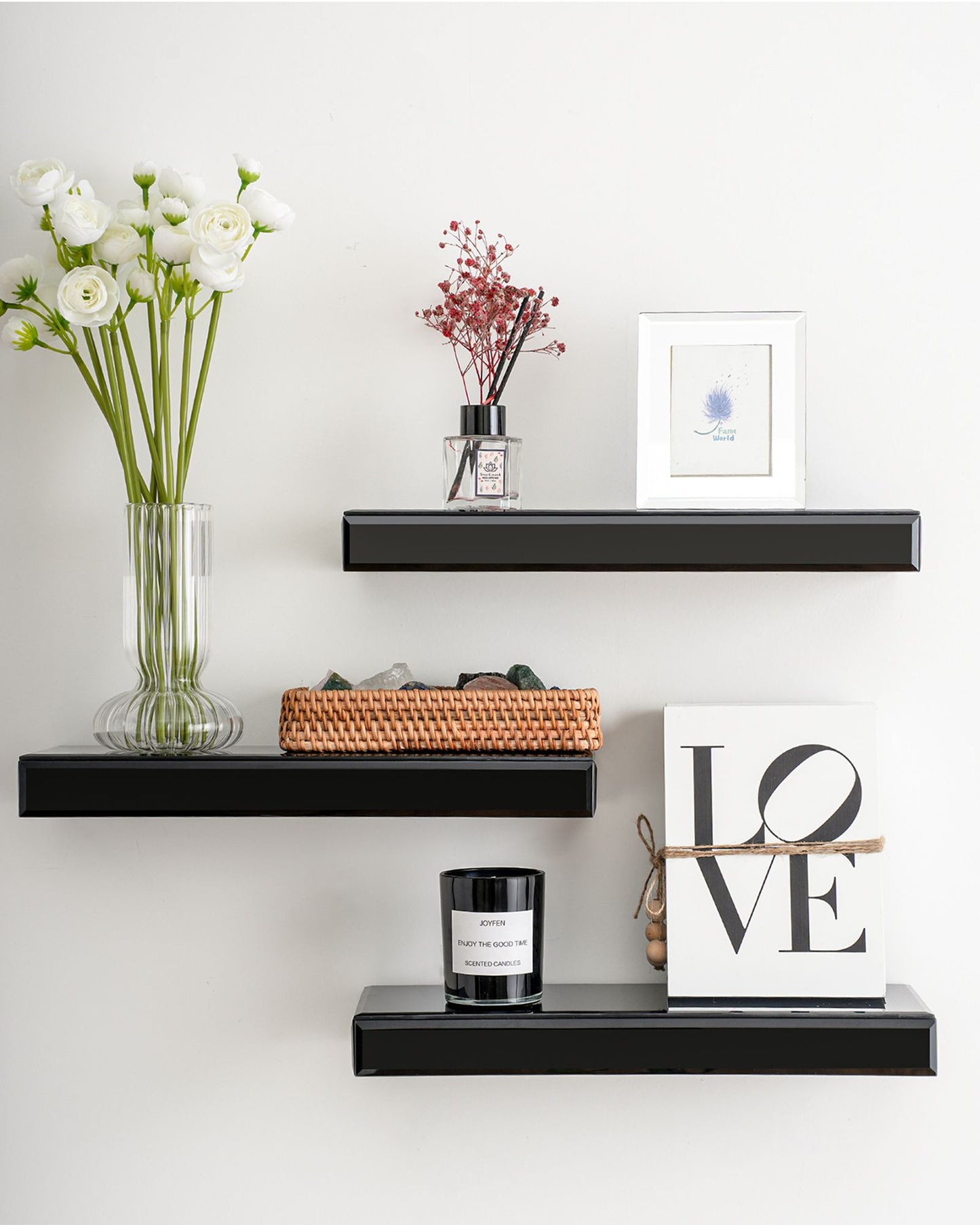 3 Piece Black Floating Shelf