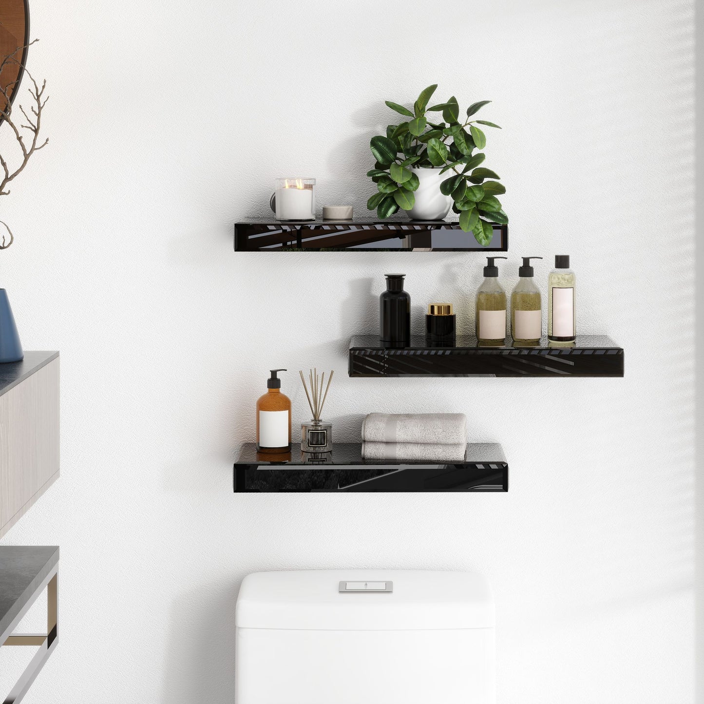 3 Piece Black Floating Shelf