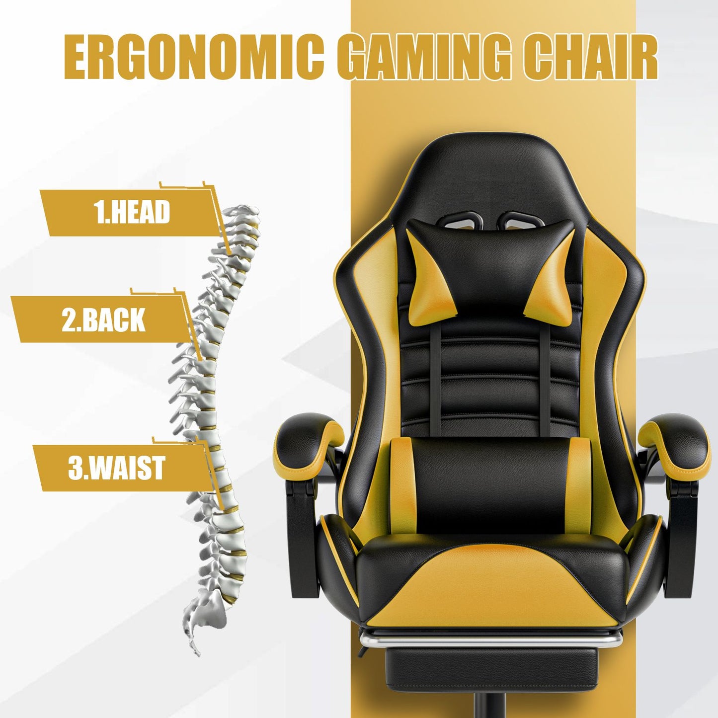 Ergonomic Gaming Chair for Adults, Comfortable Computer Chair for Heavy People, Adjustable Height Office Desk Chair with Wheels, Breathable Leather Video Game Chairs