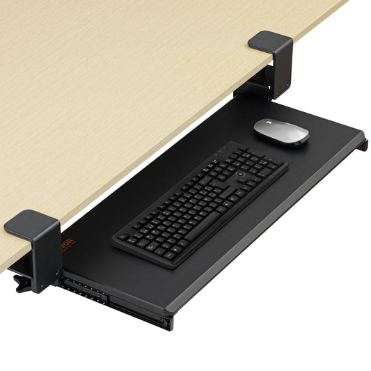 VEVOR Keyboard Tray Under Desk, Pull out Keyboard/Mouse Tray Under Desk with Sturdy No-drill C Clamp Mount, Large 26.8 x 11 inch Slide-out Computer Drawer for Typing in Home, Office Work